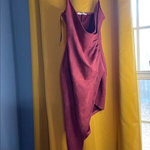Asymmetrical Burgundy Slip Dress - Women